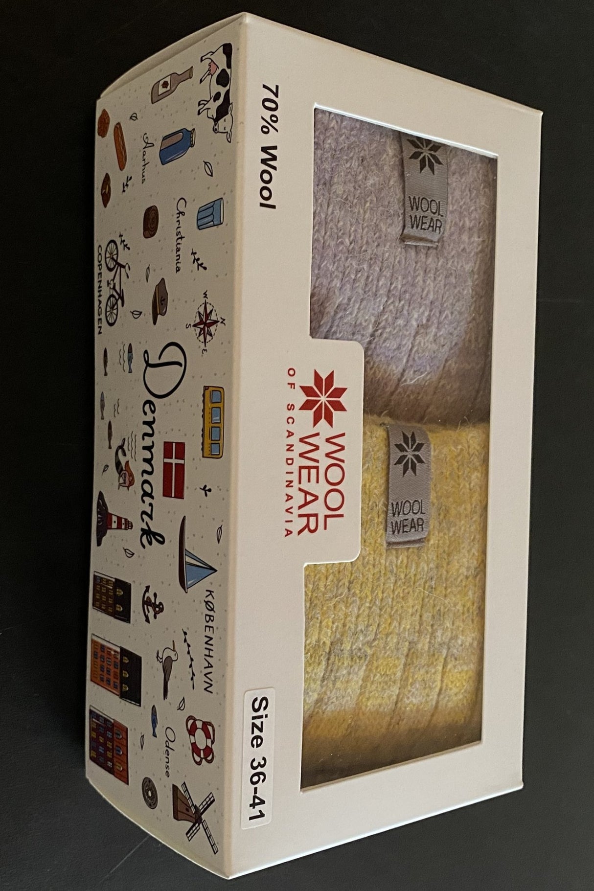 Woolwear ragsokker i gaveæske Dame 2-pak - Grå/lilla+grå/gul