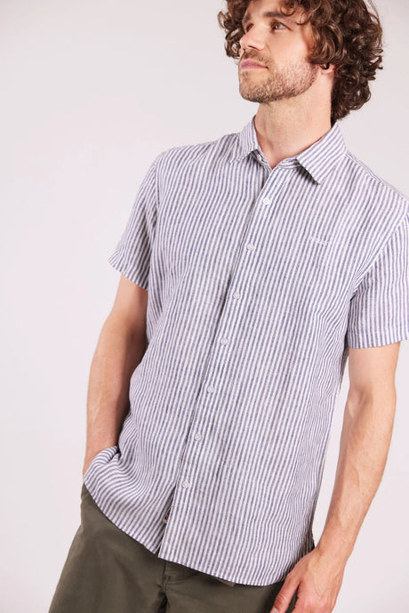 Sebago Linen Shirt Short Sleeve Kortærmet skjorte Herre - Navy White