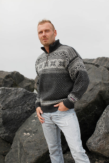 Norwool Original Norsk Sweater i Telemark Design - Koksgrå - Koksgrå