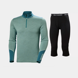 Helly Hansen Men's LIFA® Merino Midweight Half-Zip & 3/4 Pants Skiundertøj Sæt Herre - Cactus / Black - 2XL