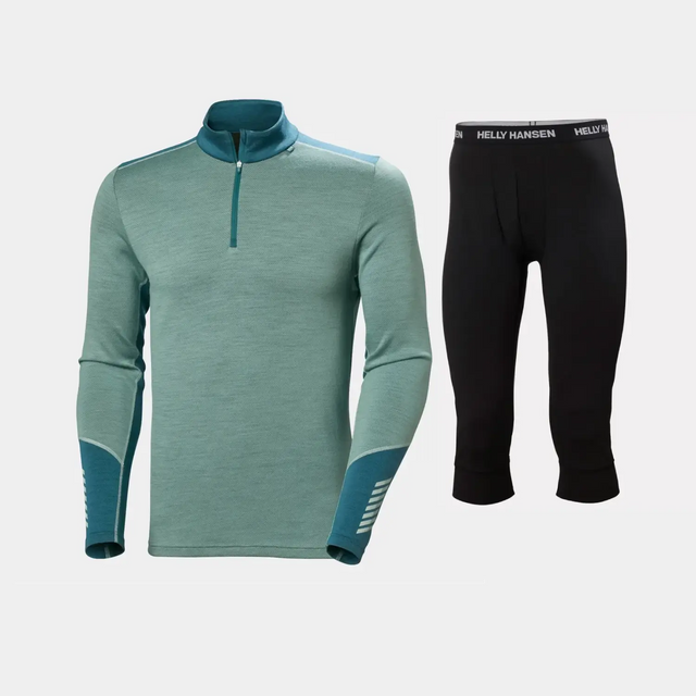 Helly Hansen Men's LIFA® Merino Midweight Half-Zip & 3/4 Pants Skiundertøj Sæt Herre - Cactus / Black - 2XL
