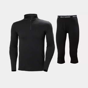 Helly Hansen Men's LIFA® Merino Midweight Half-Zip & 3/4 Pants Skiundertøj Sæt Herre - Black / Black - 2XL