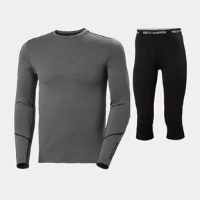 Helly Hansen Men's LIFA® Merino Midweight Crew & 3/4 Pants Skiundertøj Sæt Herre - Concrete / Black - XXL