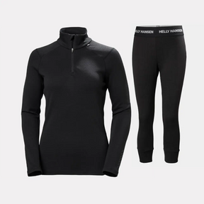 Helly Hansen Women's LIFA® Merino Midweight Half-Zip & 3/4 Pants Base Layer Skiundertøj Sæt Dame - Black - XL