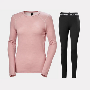 Helly Hansen Women's LIFA® Merino Midweight Crew & Pants Base Layer Skiundertøj Sæt Dame - Pink Salt / Black - XL