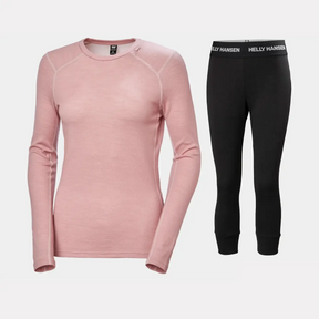 Helly Hansen Women's LIFA® Merino Midweight Crew & 3/4 Pants Base Layer Skiundertøj Sæt Dame - Pink Salt / Black - XL