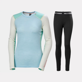 Helly Hansen Women's LIFA® Merino Midweight Crew & Pants Base Layer Skiundertøj Sæt Dame - Light Cyan / Black - XL