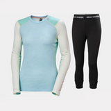 Helly Hansen Women's LIFA® Merino Midweight 3/4 Skiundertøj Sæt Dame - Light Cyan / Black