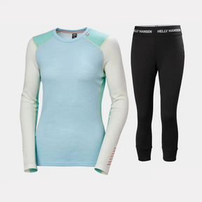 Helly Hansen Women's LIFA® Merino Midweight Crew & 3/4 Pants Base Layer Skiundertøj Sæt Dame - Light Cyan / Black - XL