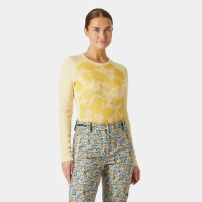 Helly Hansen Women’s LIFA® Merino Midweight Graphic Long-Sleeve Crew Base Layer Skiundertrøje Dame - Yellow Cream - Yellow Cream