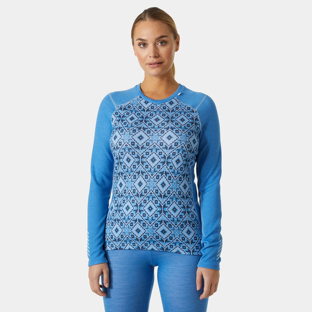 Helly Hansen Women's LIFA® Merino Midweight 2-In-1 Graphic Long-Sleeve Crew Base Layer Skiundertrøje Dame - Ultra Blue