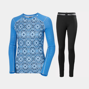 Helly Hansen Women’s LIFA® Merino Midweight Graphic Long-Sleeve Crew & Pants Base Layer Skiundertøj Sæt Dame - Ultra Blue / Black - XL