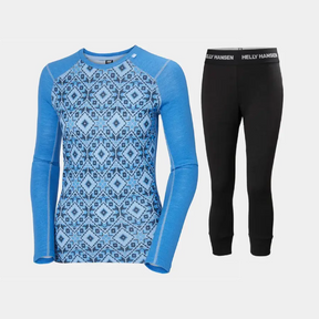 Helly Hansen Women’s LIFA® Merino Midweight Graphic Long-Sleeve Crew & 3/4 Pants Base Layer Skiundertøj Sæt Dame - Ultra Blue / Black - XL