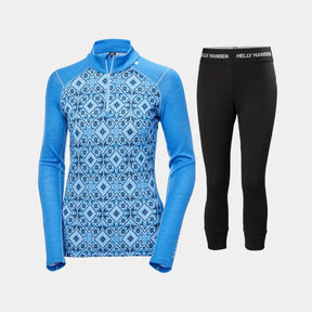 Helly Hansen Women's LIFA® Merino Midweight Graphic Half-Zip & 3/4 Pants Base Layer Skiundertøj Sæt Dame - Ultra Blue / Black - XL