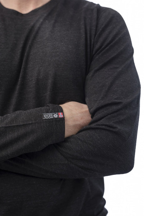 Woolwear Langærmet Skiundertrøje i 100% Merinould Herre - Sort Melange -