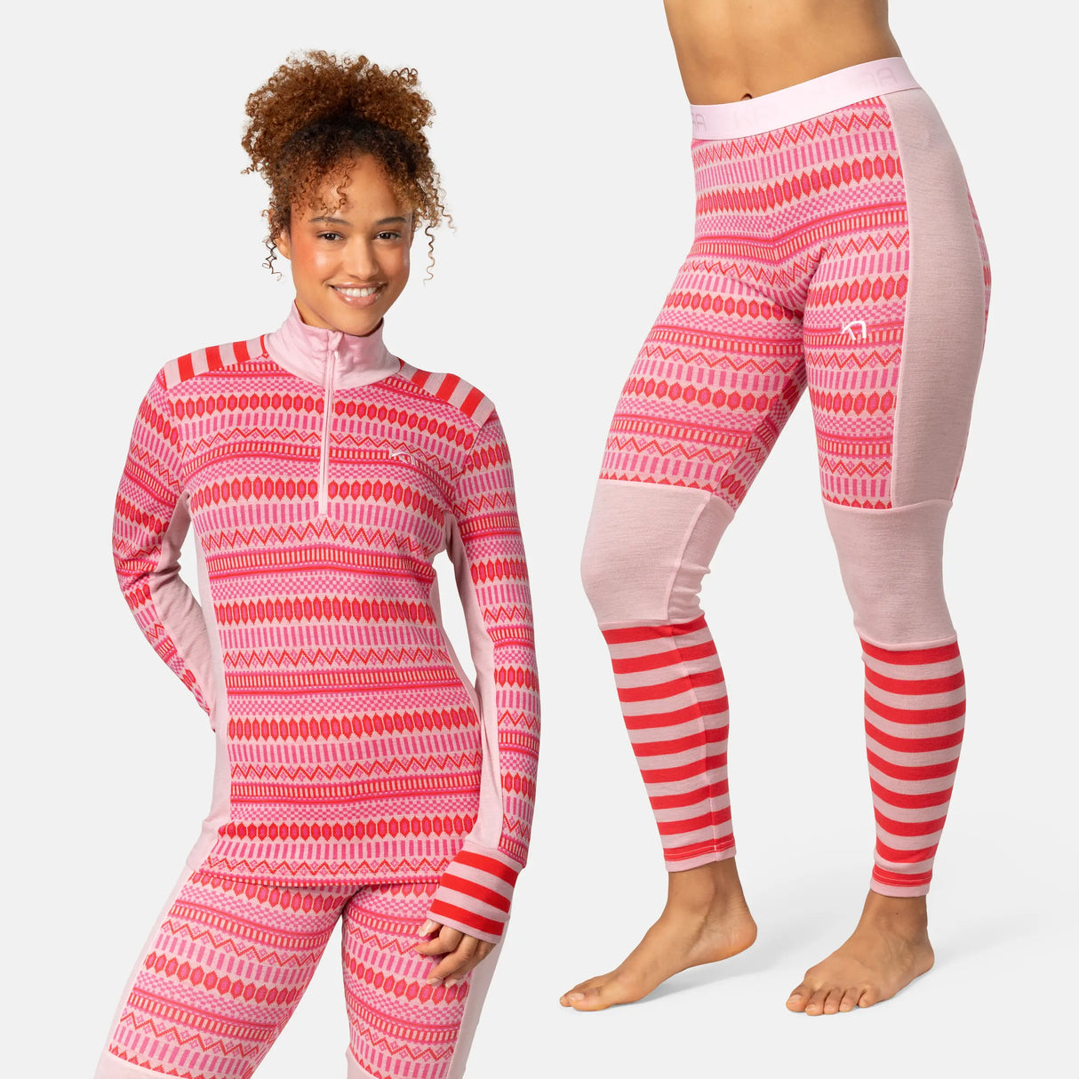 Kari Traa Åkle Half Zip High Waist Skiundertøj Sæt Dame - Gum Pink