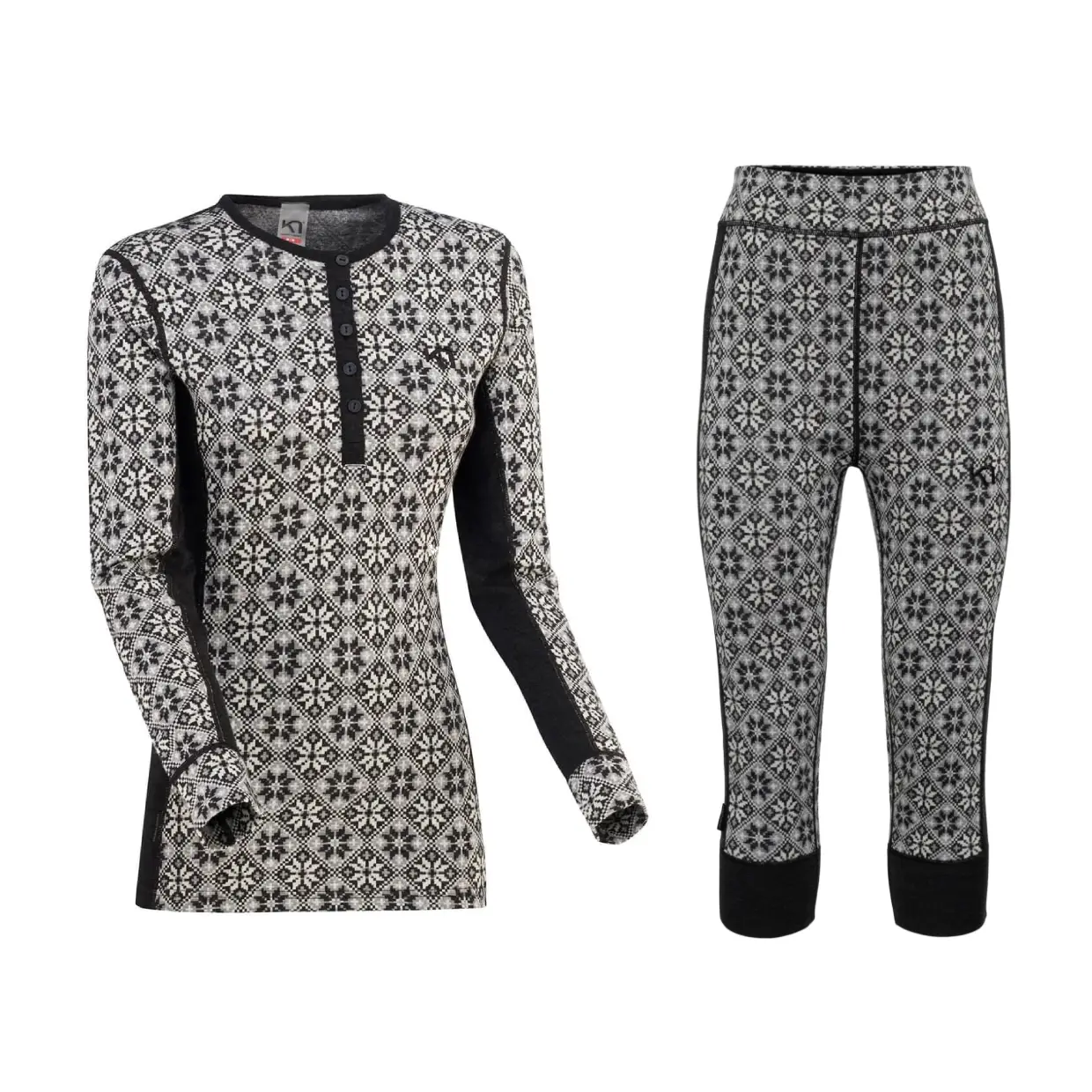 Kari Traa Rose Long Sleeve & Capri Skiundertøj Sæt Dame - Black - XXL