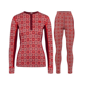Kari Traa Rose Long Sleeve High Waist Skiundertøj Sæt Dame - Rouge Red - XXL