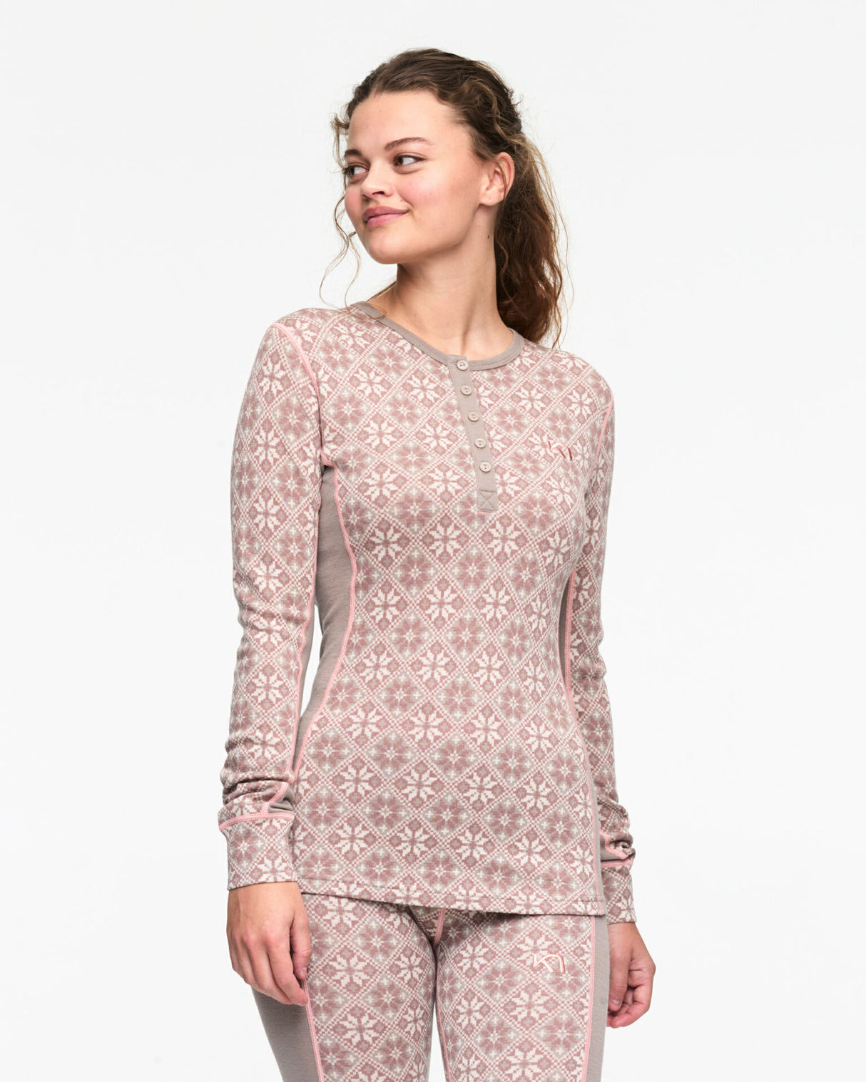 Kari Traa Rose Long Sleeve High Waist Skiundertøj Sæt Dame - Taupe