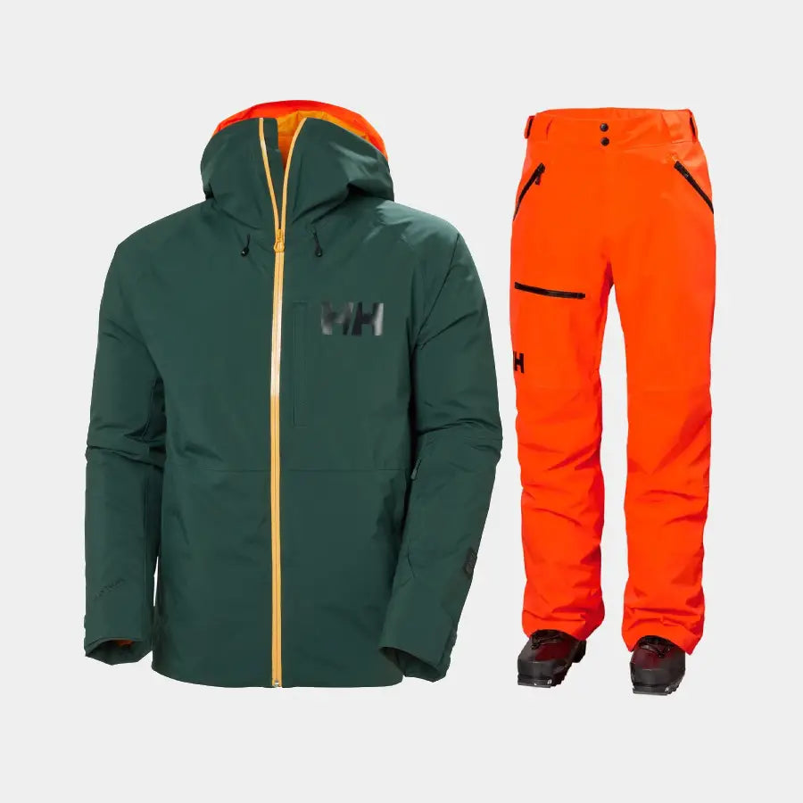 Helly Hansen Men's Powderface / Sogn Skisæt Herre - Darkest Spruce / Neon Orange