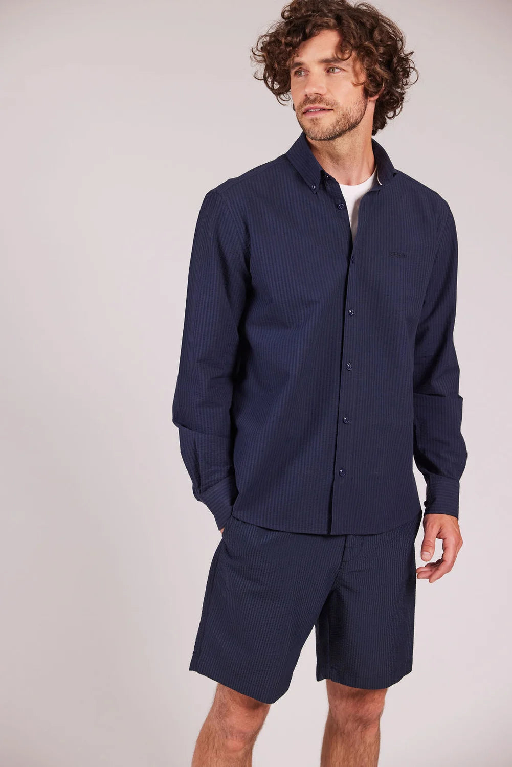 Sebago Seersucker BD Shirt Skjorte Herre - Navy