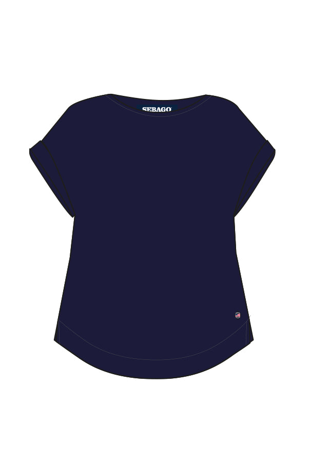 Sebago Linen Blend Tee Blouse T-shirt Dame - Dark Navy - Dark Navy