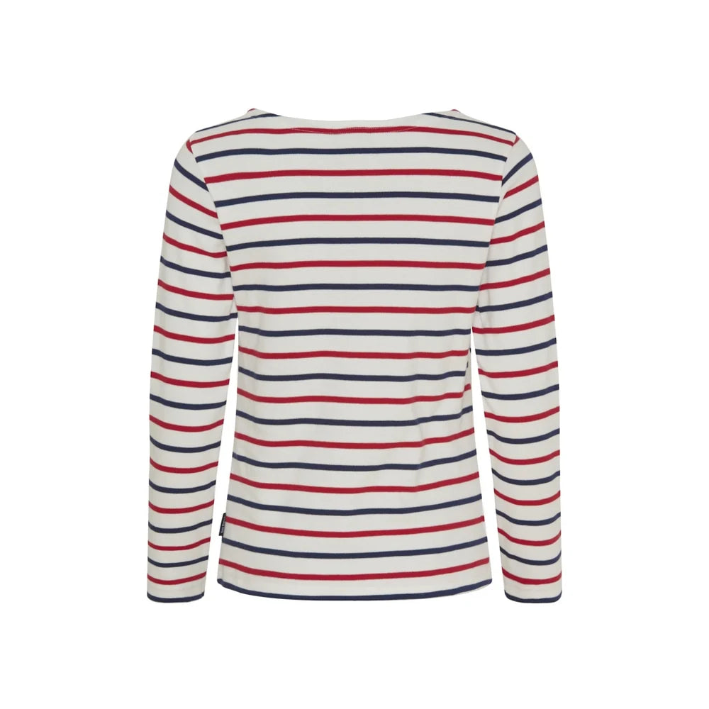 Sea Ranch Antibes Stribet Langærmet T-shirt Dame - Pearl/SR Navy/Rød -