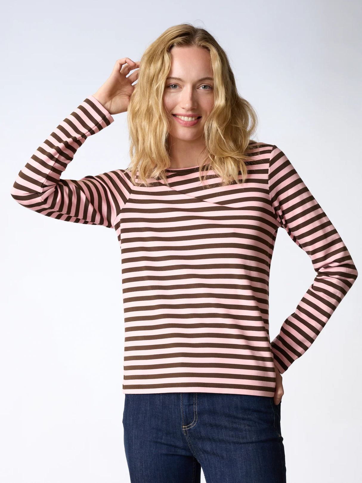 Redgreen Women Fie Long Sleeve T-shirt Dame - Pink Stripe