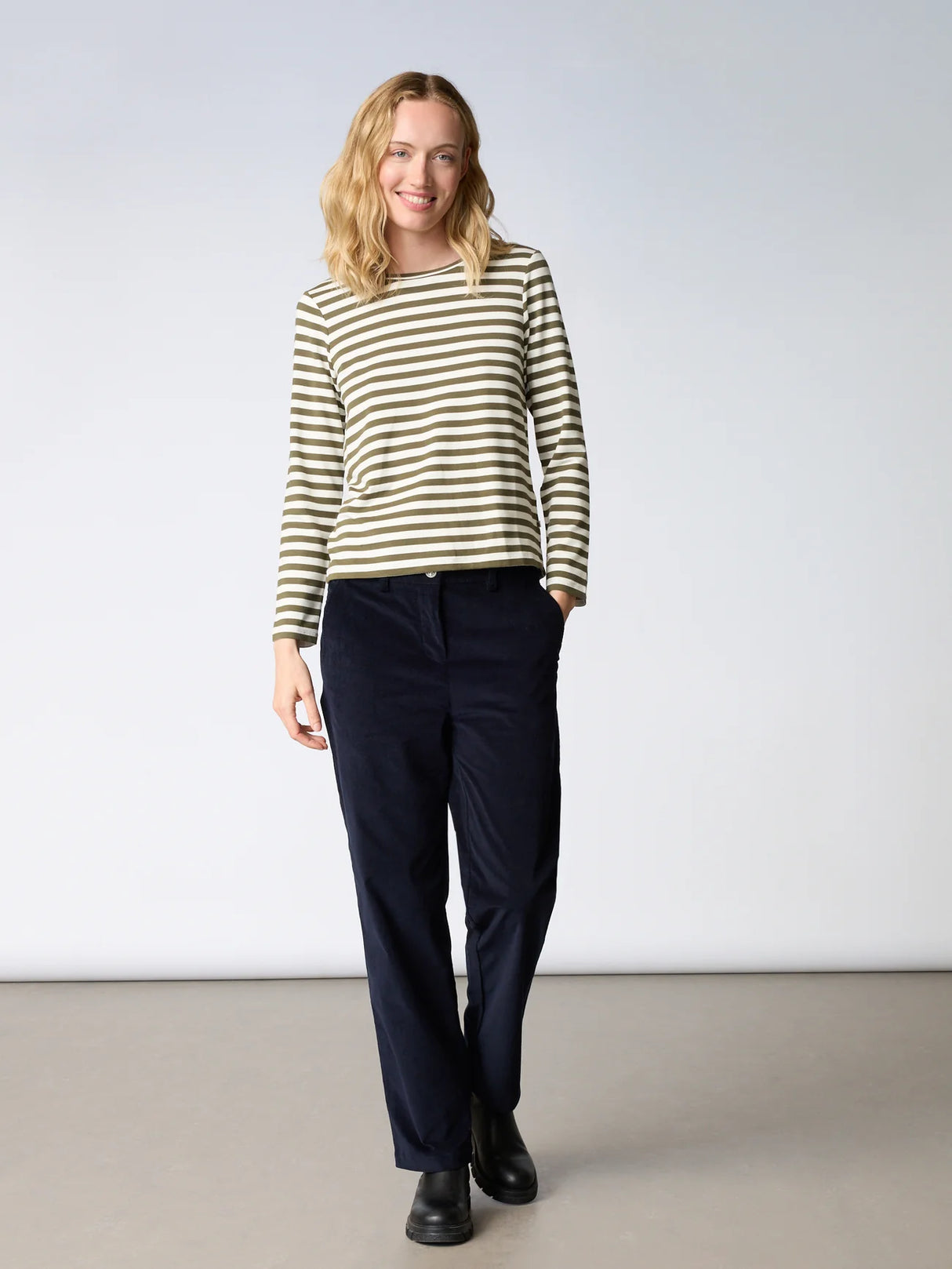 Redgreen Women Fie Long Sleeve T-shirt Dame - Olive Stripe