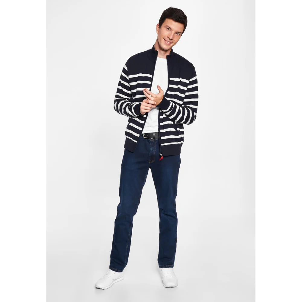 Sea Ranch Haakon Striped Knit Cardigan Windbreaker Herre - Dark Navy/Pearl -