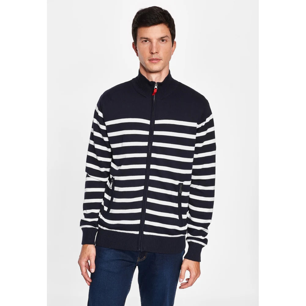 Sea Ranch Haakon Striped Knit Cardigan Windbreaker Herre - Dark Navy/Pearl -