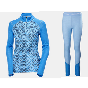 Helly Hansen Women's LIFA® Merino Midweight Graphic Half-Zip & Pants Base Layer Skiundertøj Sæt Dame - Ultra Blue - XL