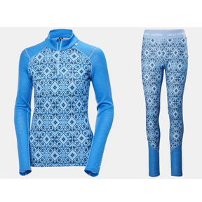 Helly Hansen Women's LIFA® Merino Midweight Graphic Half-Zip & Pants Base Layer Skiundertøj Sæt Dame - Ultra Blue - XL