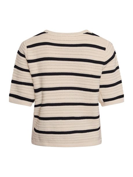 Redgreen Woman Josie Strikket Top Dame - Ecru Stripe -