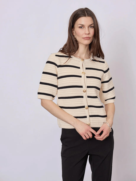 Redgreen Woman Josie Strikket Top Dame - Ecru Stripe - Ecru Stripe