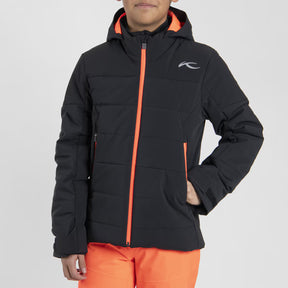 KJUS Boys' Edge Jacket Skijakke Børn - Black/Solar Flare - Black Solar Flare