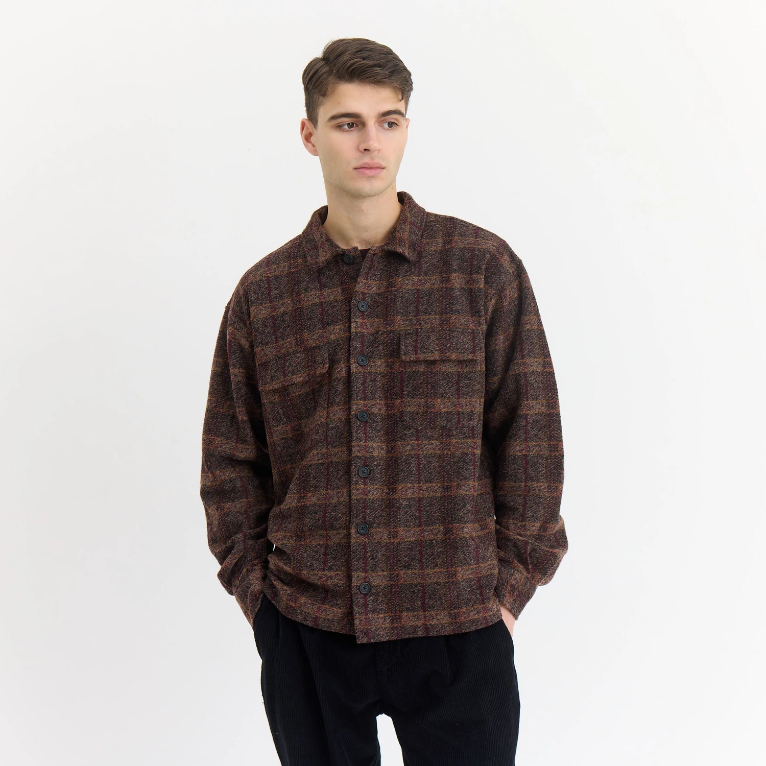 By Garment Makers Lennox Wool Overshirt Timber Skjorte Herre - Ebony Brown - Ebony Brown