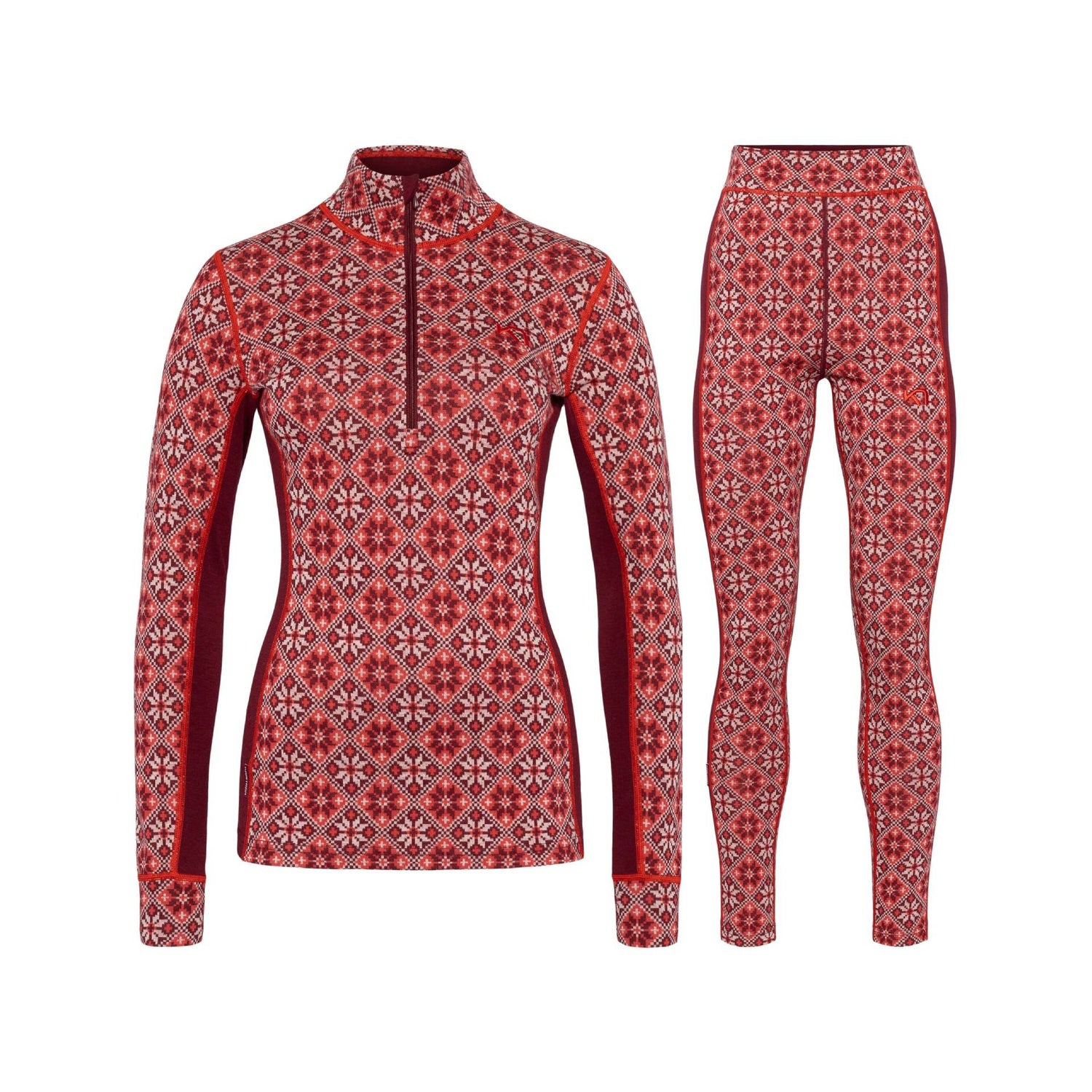 Kari Traa Rose Half Zip High Waist Skiundertøj Sæt Dame - Rouge Red - XXL