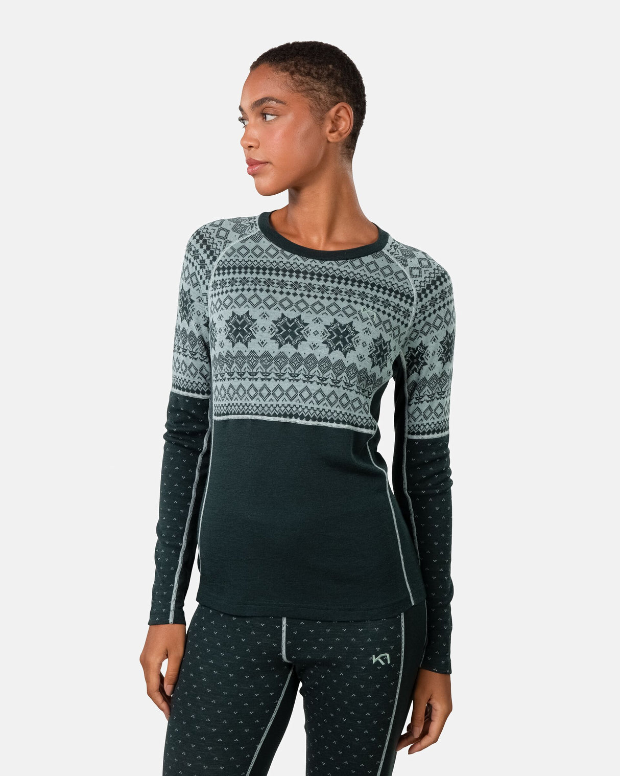 Kari Traa Vilma Long Sleeve Skiundertøj Sæt Dame - Pine Green