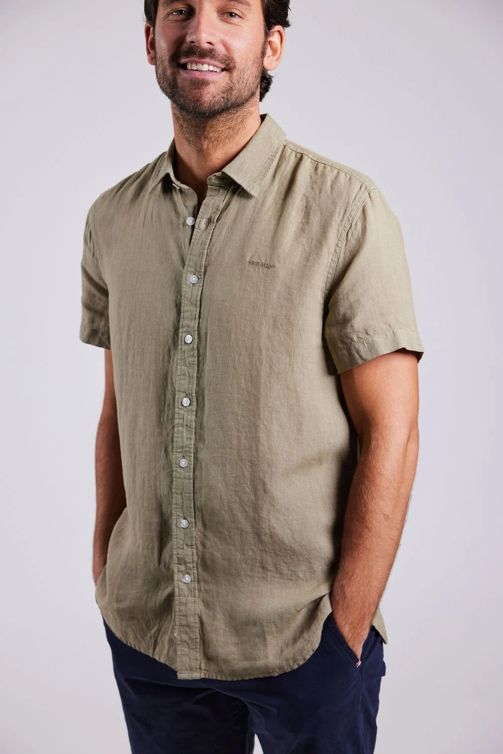 Sebago Linen Shirt Short Sleeve Kortærmet skjorte Herre - Dusk Green