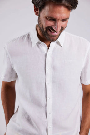 Sebago Linen Shirt Short Sleeve Kortærmet skjorte Herre - White - White