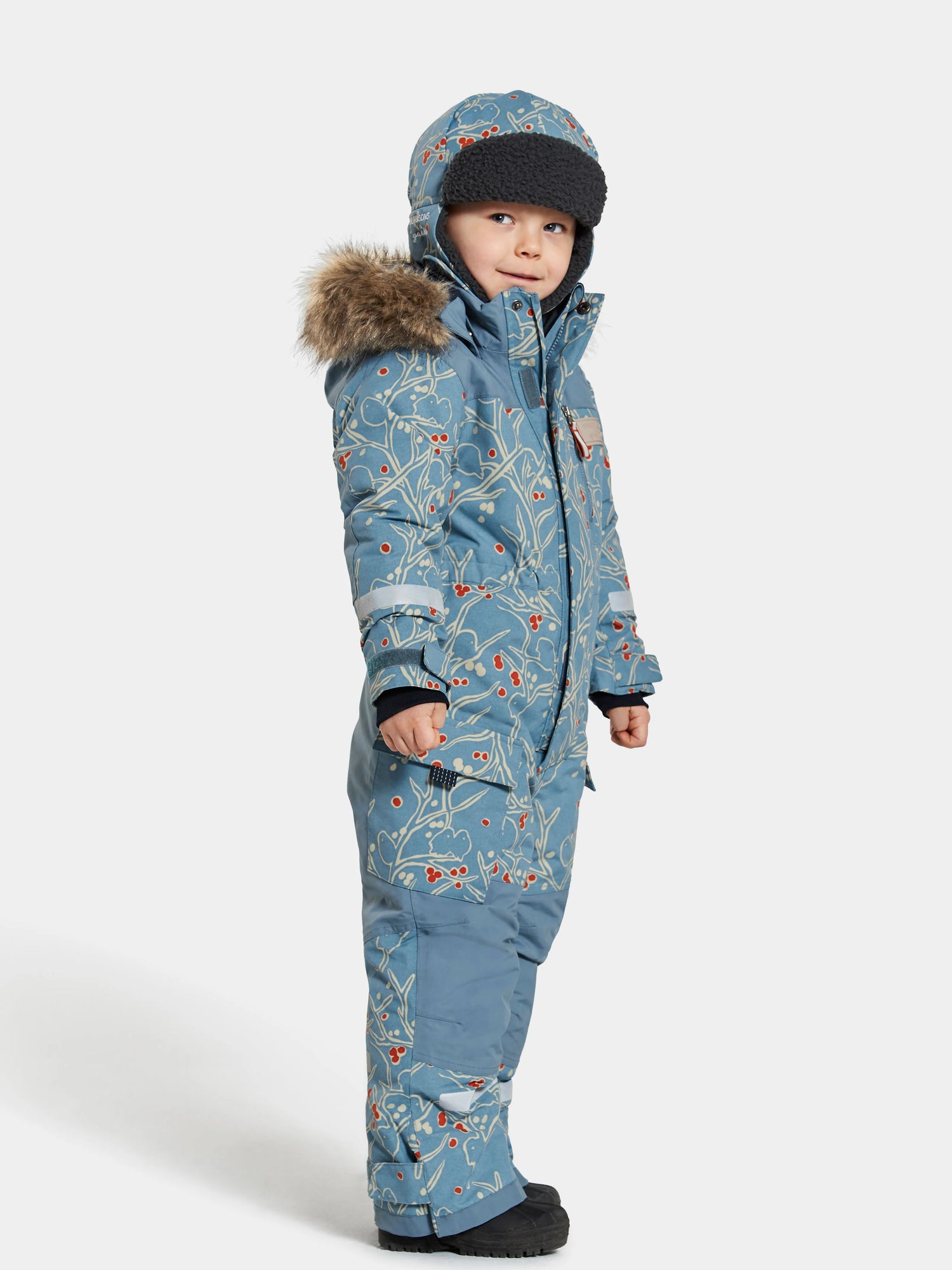 Didriksons Polarbjörnen Flyverdragt Børn - Bird Print Clay Blue -