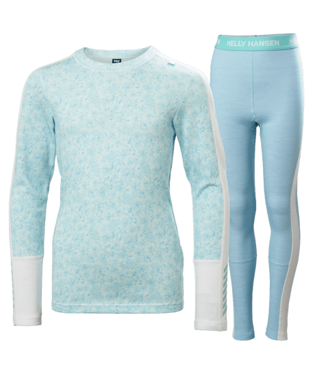 Helly Hansen Juniors' Graphic LIFA® Merino Base Layer Set Skiundertøj Børn - Light Cyan AOP Sample - Light Cyan 140 cm 10 år