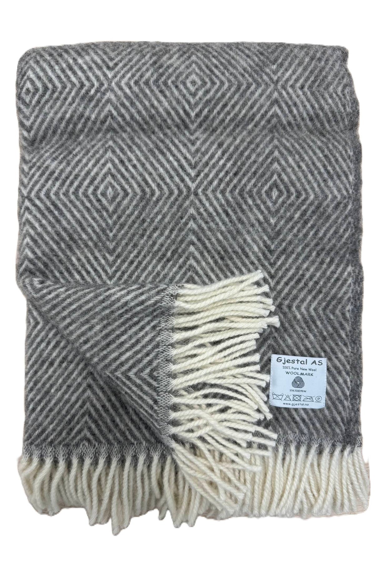 Gjestal Norsk Uldplaid Diamantmønster - Grå/Råhvid - Grå Råhvid