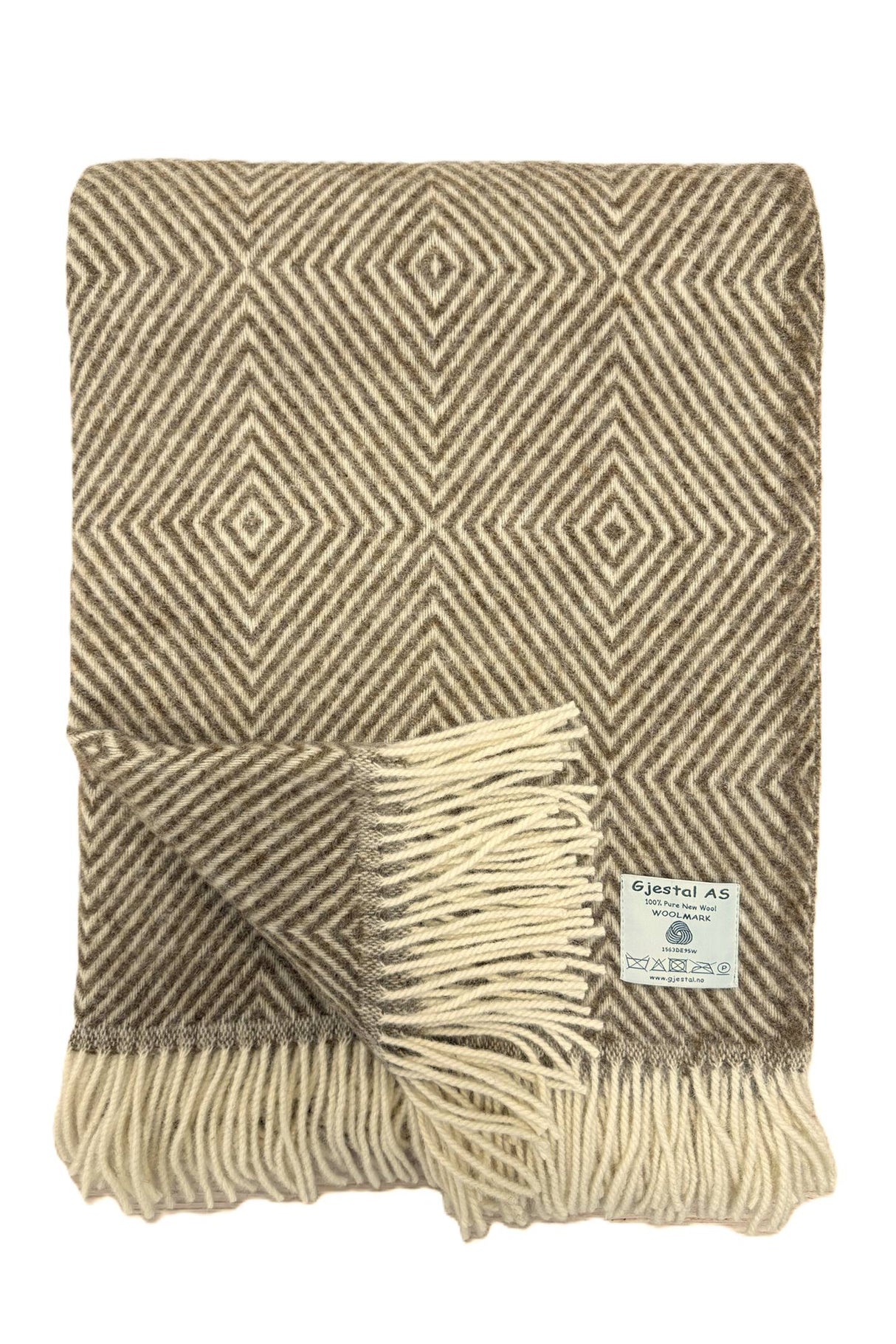 Gjestal Norsk Uldplaid Diamantmønster - Beige/Råhvid -