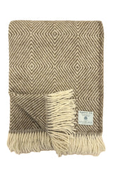 Gjestal Norsk Uldplaid Diamantmønster - Beige/Råhvid -