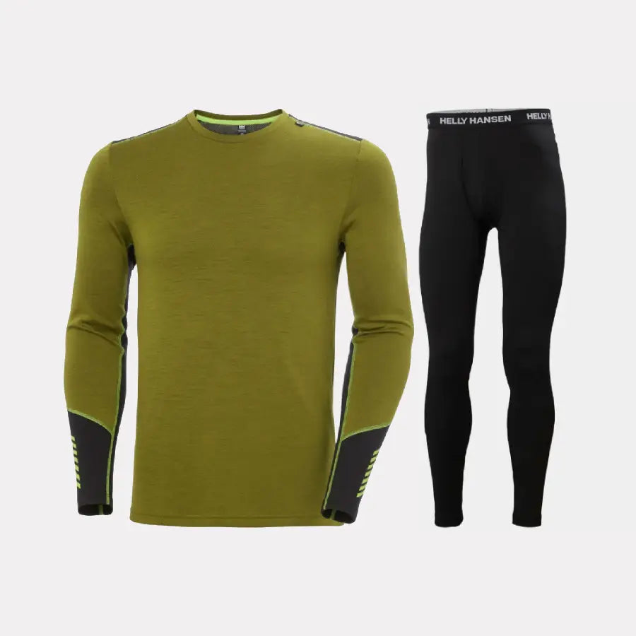 Helly Hansen Men's LIFA® Merino Midweight Crew & Pants Skiundertøj Sæt Herre - Olive Green / Black