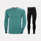 Helly Hansen Men's LIFA® Merino Midweight Crew & Pants Skiundertøj Sæt Herre - Opal Green / Black
