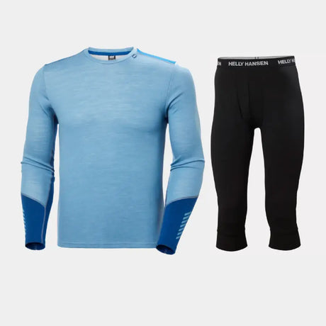 Helly Hansen Men's LIFA® Merino Midweight Crew 3/4 Skiundertøj Sæt Herre - Blue Fog / Black - XXL