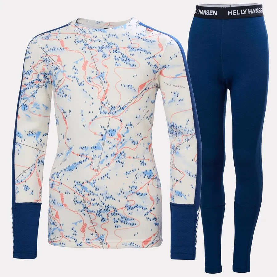 Helly Hansen Juniors' Graphic LIFA® Merino Base Layer Set Skiundertøj Børn - Dark Blue AOP